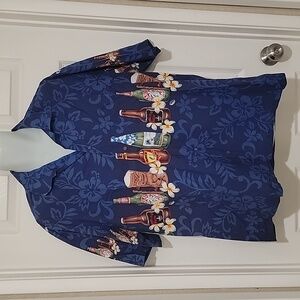 Winnie Fashion Mens Hawaiian Blue Shirt BEER- Tiki Mug Made in Hawaii Size XXL
